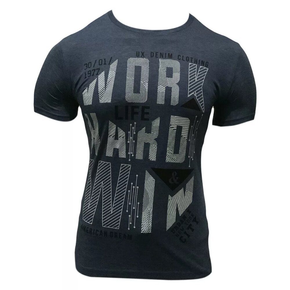 NWT WORK HARD & WIN URBAN MEN'S BLUE CREW NECK SHORT SLEEVE T-SHIRT SIZE S